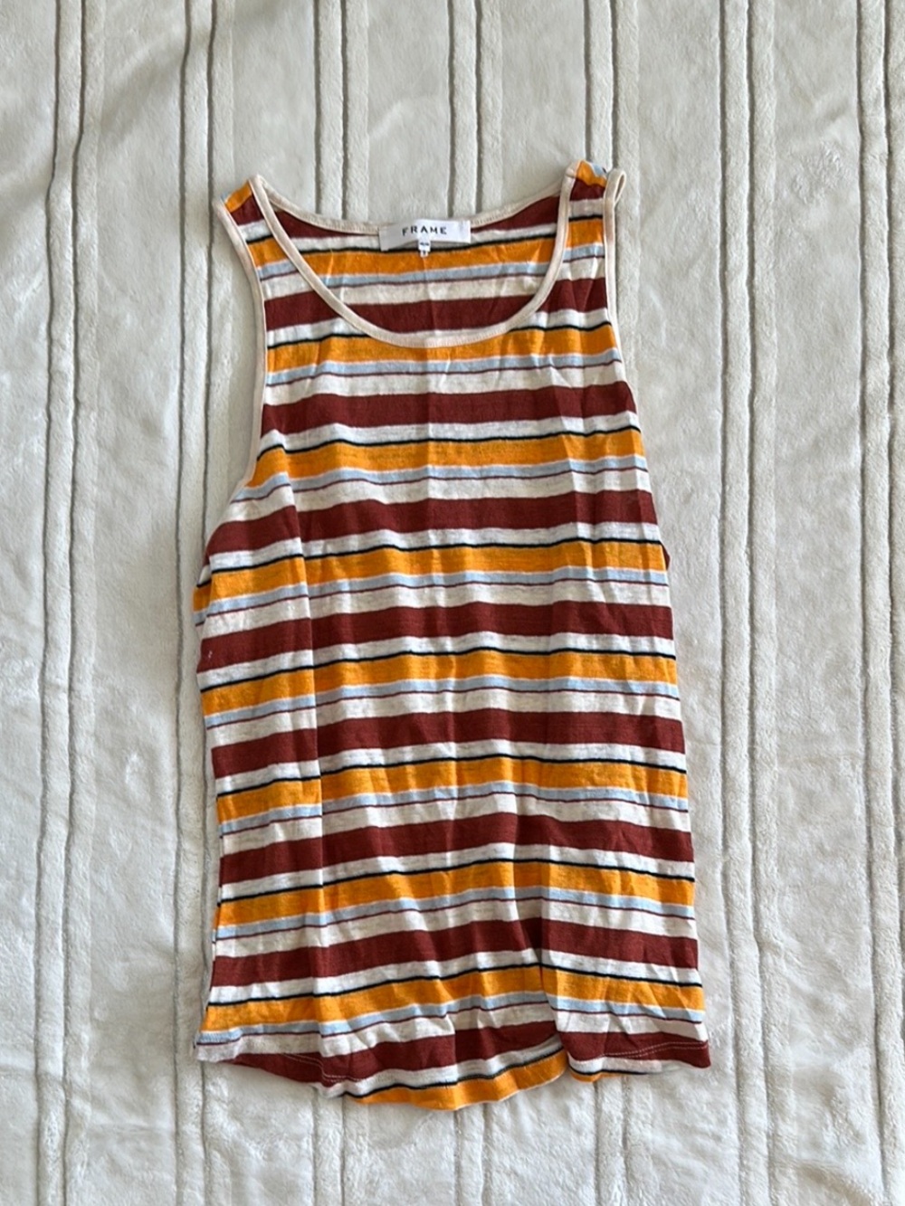 Frame Denim Striped Linen Tank in Rust, Mustard & White